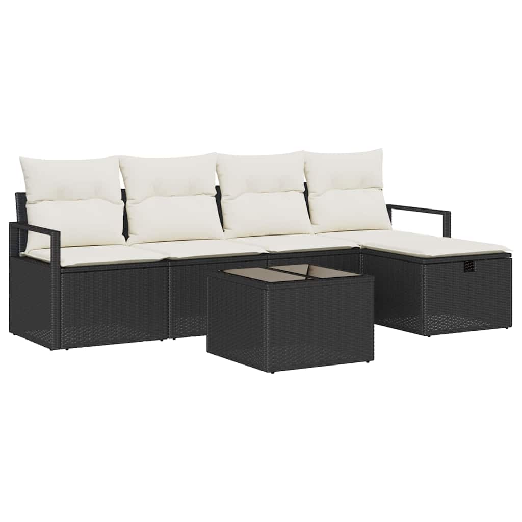 Tuin Sofa Set met kussen met opslag 6 pcs Zwart Poly riet is nu te koop bij PeponiXL, paradijselijk wonen!