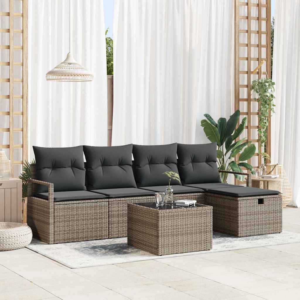 Tuin Sofa Set met kussen met opslag 6 pcs Grijs Poly riet is nu te koop bij PeponiXL, paradijselijk wonen!