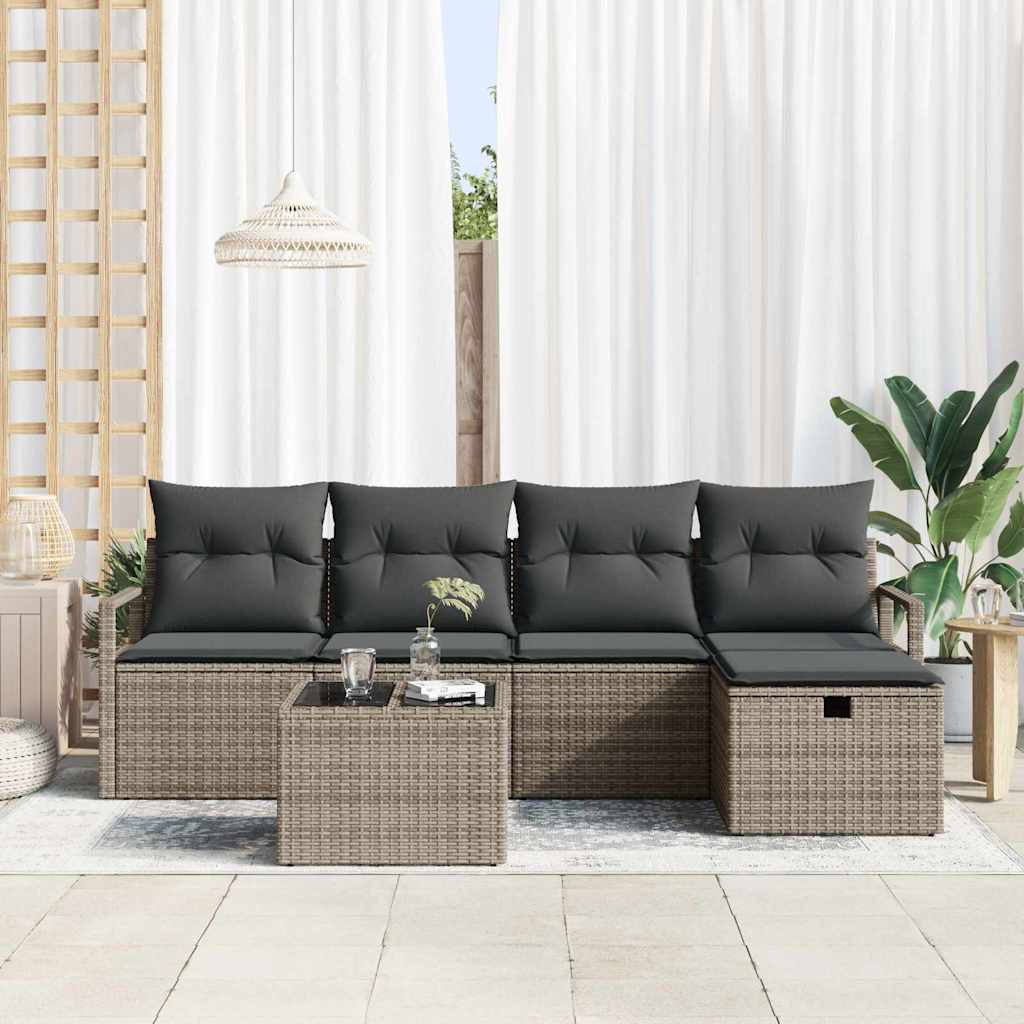 Tuin Sofa Set met kussen met opslag 6 pcs Grijs Poly riet is nu te koop bij PeponiXL, paradijselijk wonen!