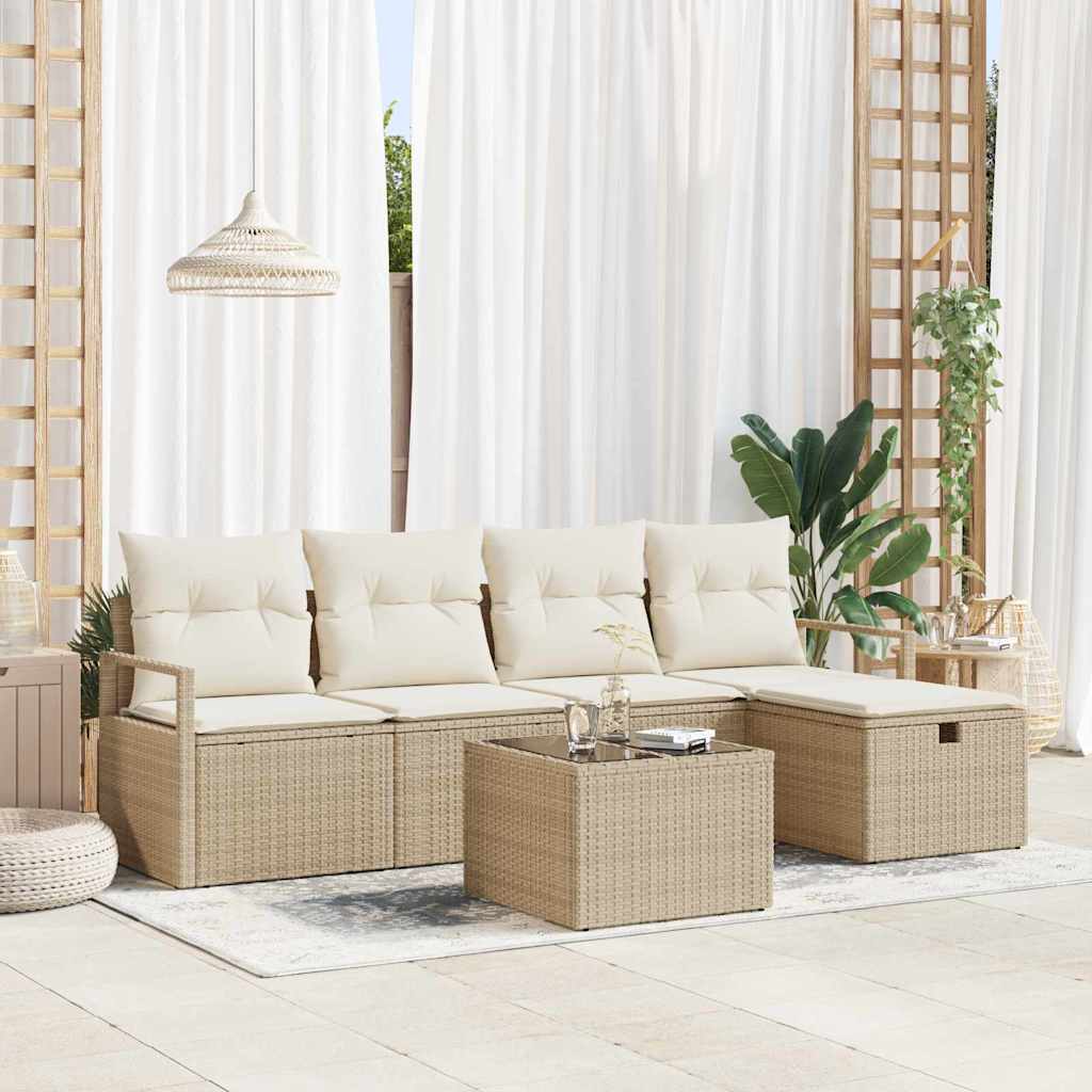 Tuin Sofa Set met kussen met opslag 6 pcs Beige Poly riet is nu te koop bij PeponiXL, paradijselijk wonen!