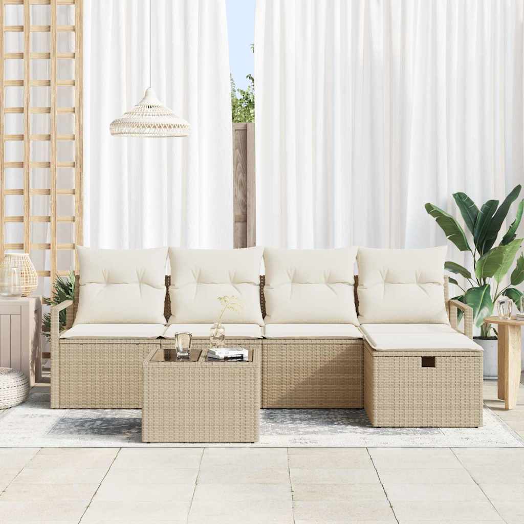 Tuin Sofa Set met kussen met opslag 6 pcs Beige Poly riet is nu te koop bij PeponiXL, paradijselijk wonen!