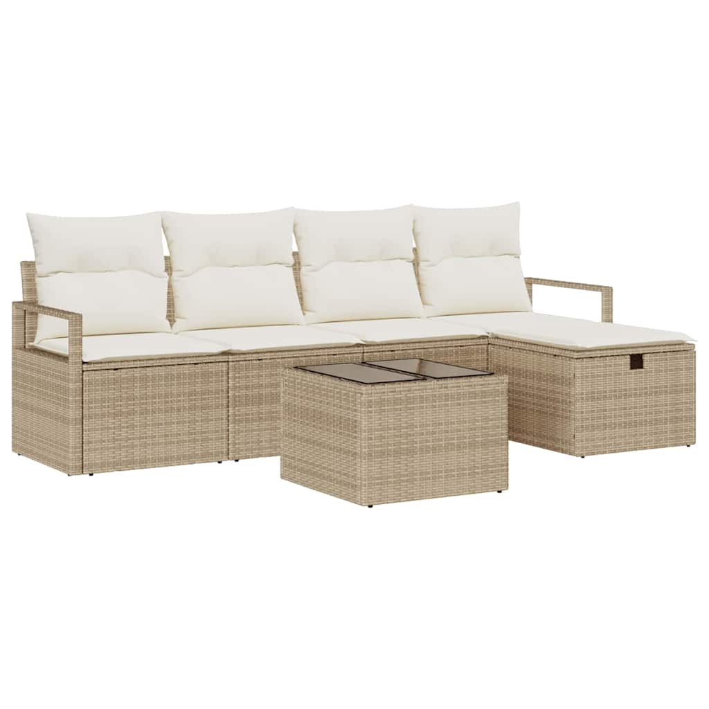 Tuin Sofa Set met kussen met opslag 6 pcs Beige Poly riet is nu te koop bij PeponiXL, paradijselijk wonen!
