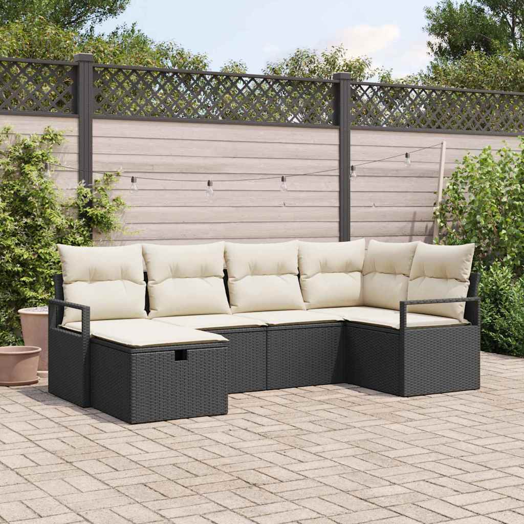 Tuin Sofa Set met kussen met opslag 6 pcs Zwart poly rattan is nu te koop bij PeponiXL, paradijselijk wonen!