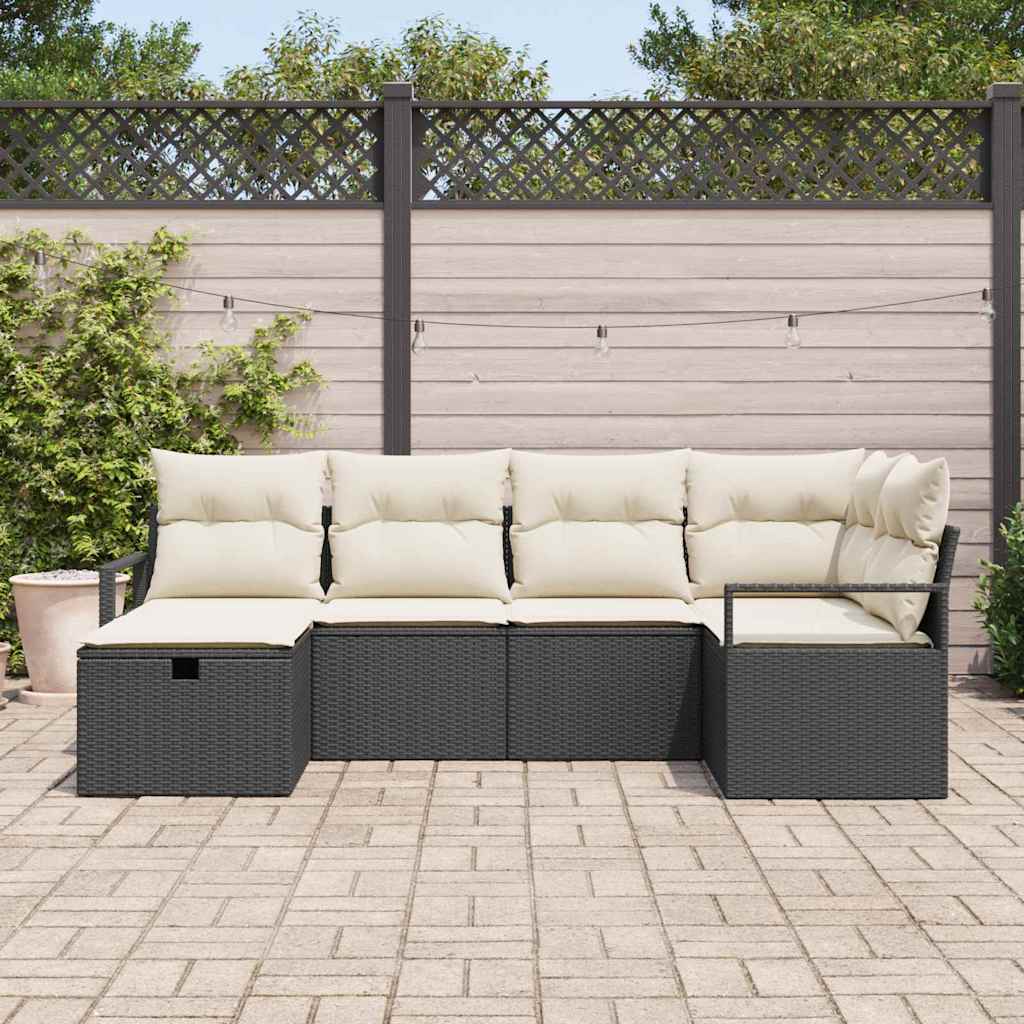 Tuin Sofa Set met kussen met opslag 6 pcs Zwart poly rattan is nu te koop bij PeponiXL, paradijselijk wonen!