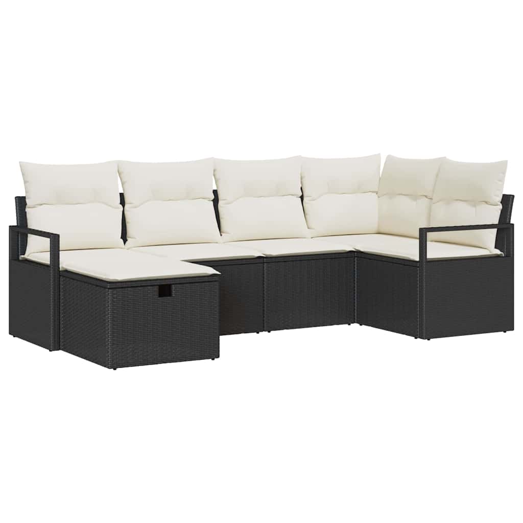 Tuin Sofa Set met kussen met opslag 6 pcs Zwart poly rattan is nu te koop bij PeponiXL, paradijselijk wonen!
