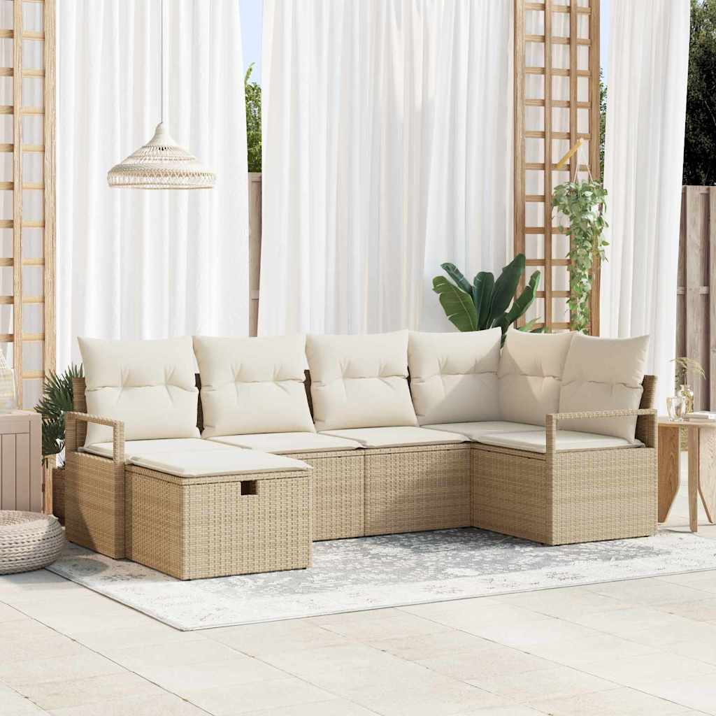Tuin Sofa Set met kussen met opslag 6 pcs Beige Poly riet is nu te koop bij PeponiXL, paradijselijk wonen!