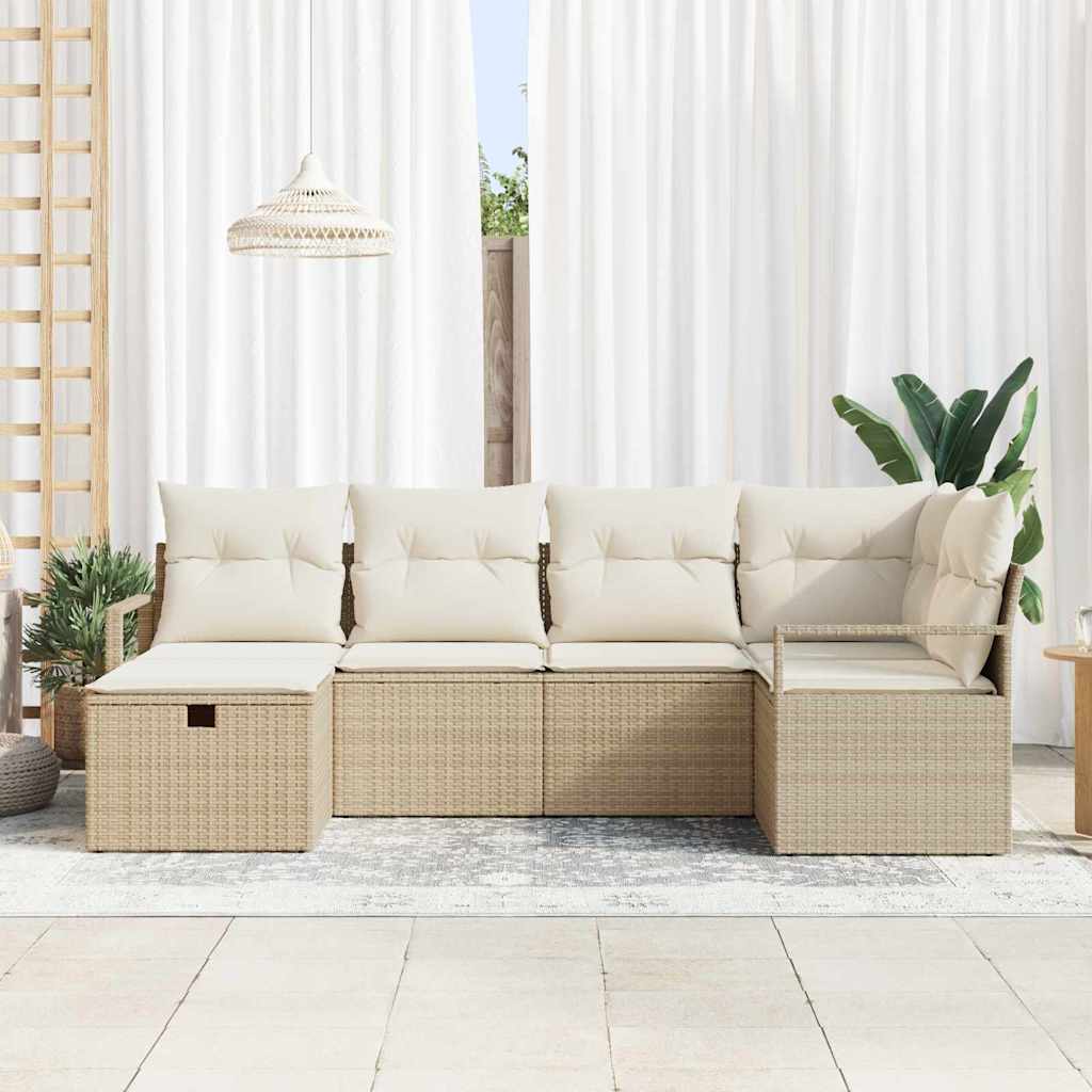 Tuin Sofa Set met kussen met opslag 6 pcs Beige Poly riet is nu te koop bij PeponiXL, paradijselijk wonen!