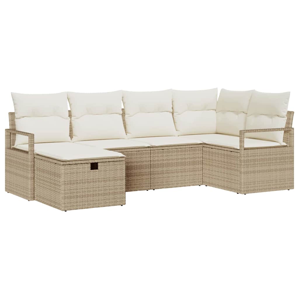 Tuin Sofa Set met kussen met opslag 6 pcs Beige Poly riet is nu te koop bij PeponiXL, paradijselijk wonen!