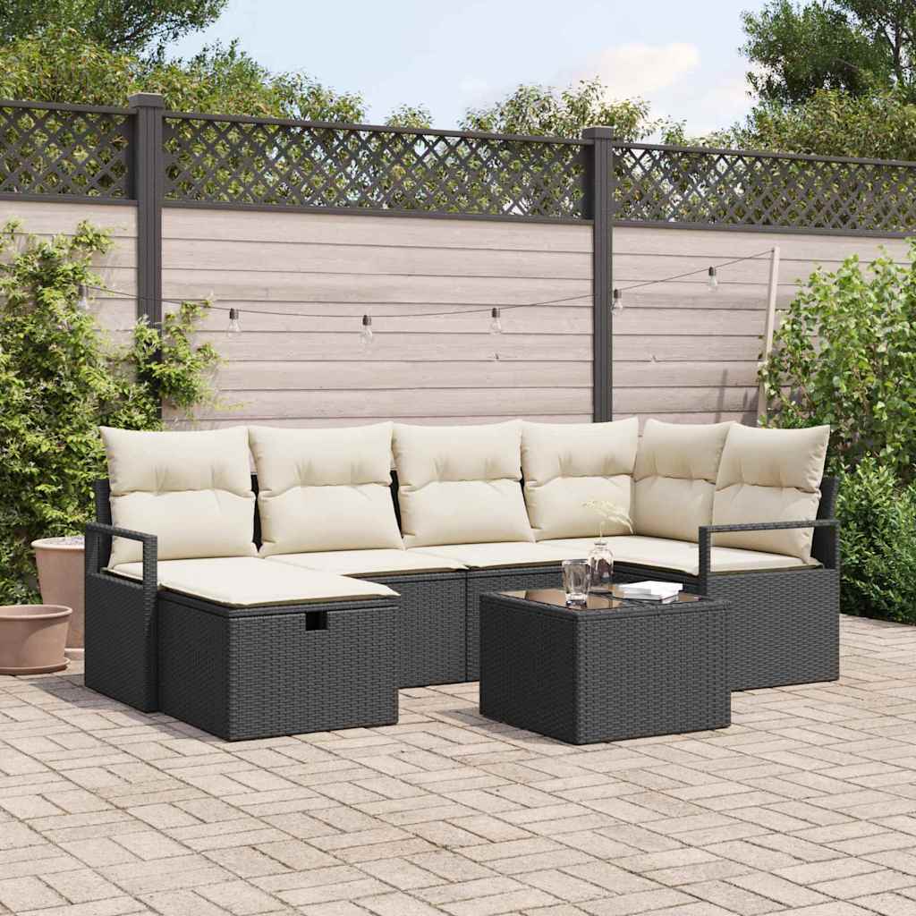 Tuin Sofa Set met kussen met opslag 7 pcs Zwart Poly riet is nu te koop bij PeponiXL, paradijselijk wonen!