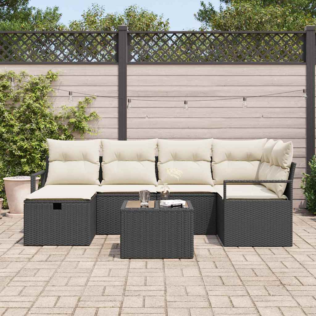 Tuin Sofa Set met kussen met opslag 7 pcs Zwart Poly riet is nu te koop bij PeponiXL, paradijselijk wonen!
