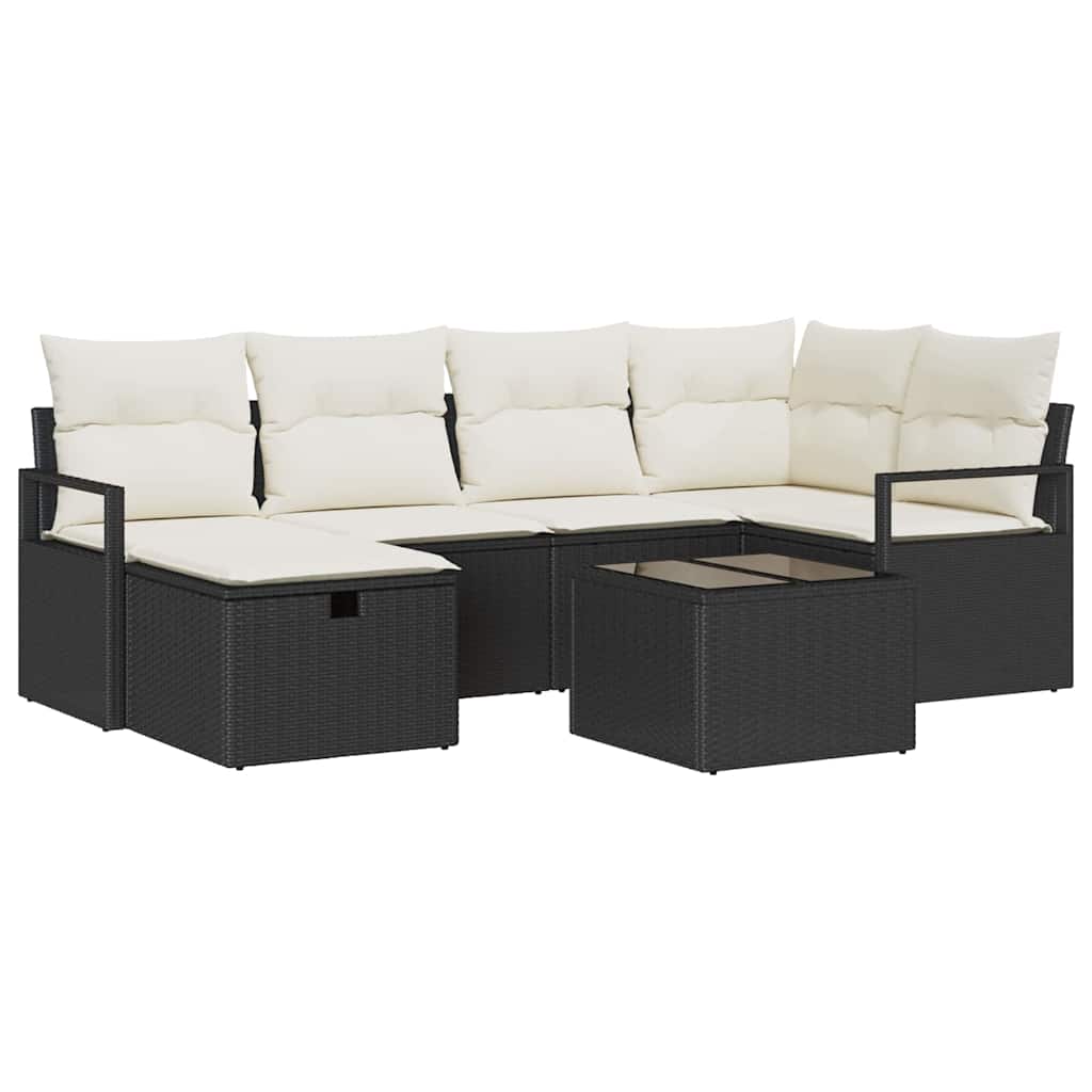 Tuin Sofa Set met kussen met opslag 7 pcs Zwart Poly riet is nu te koop bij PeponiXL, paradijselijk wonen!