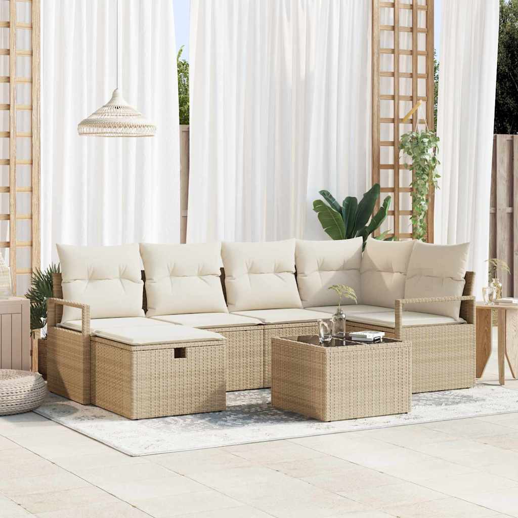 Tuin Sofa Set met kussen met opslag 7 pcs Beige Poly riet is nu te koop bij PeponiXL, paradijselijk wonen!