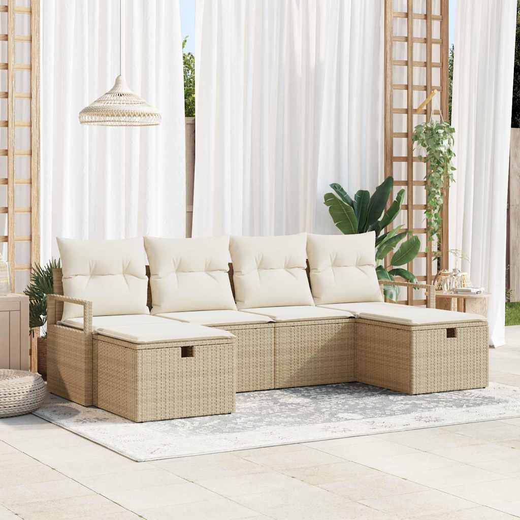 Bankstel met kussen 5 pcs poly rattan is nu te koop bij PeponiXL, paradijselijk wonen!