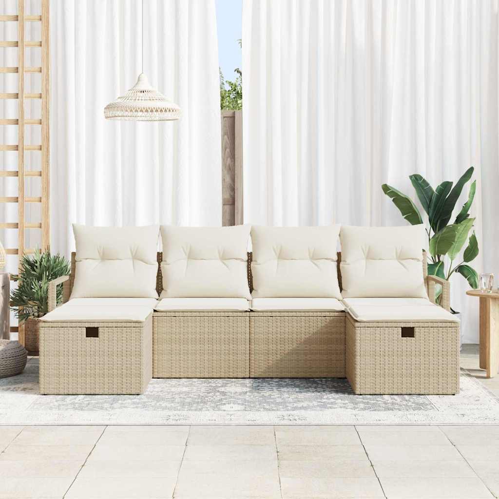Bankstel met kussen 5 pcs poly rattan is nu te koop bij PeponiXL, paradijselijk wonen!