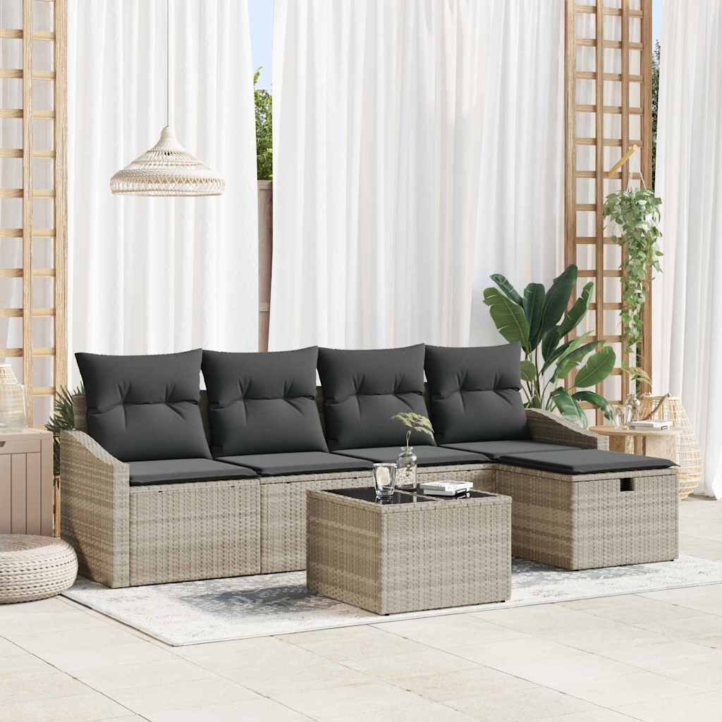 Bankstel met kussen 6 pcs poly rattan is nu te koop bij PeponiXL, paradijselijk wonen!