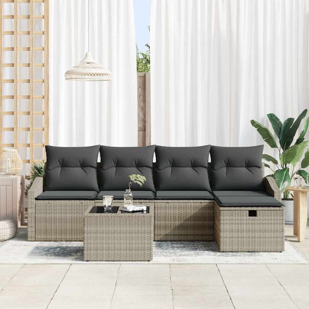 Bankstel met kussen 6 pcs poly rattan is nu te koop bij PeponiXL, paradijselijk wonen!
