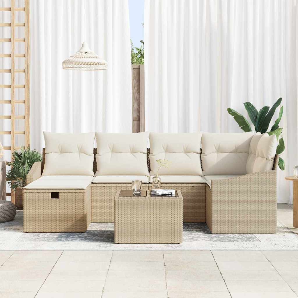 Bankstel met kussen 6 pcs poly rattan is nu te koop bij PeponiXL, paradijselijk wonen!
