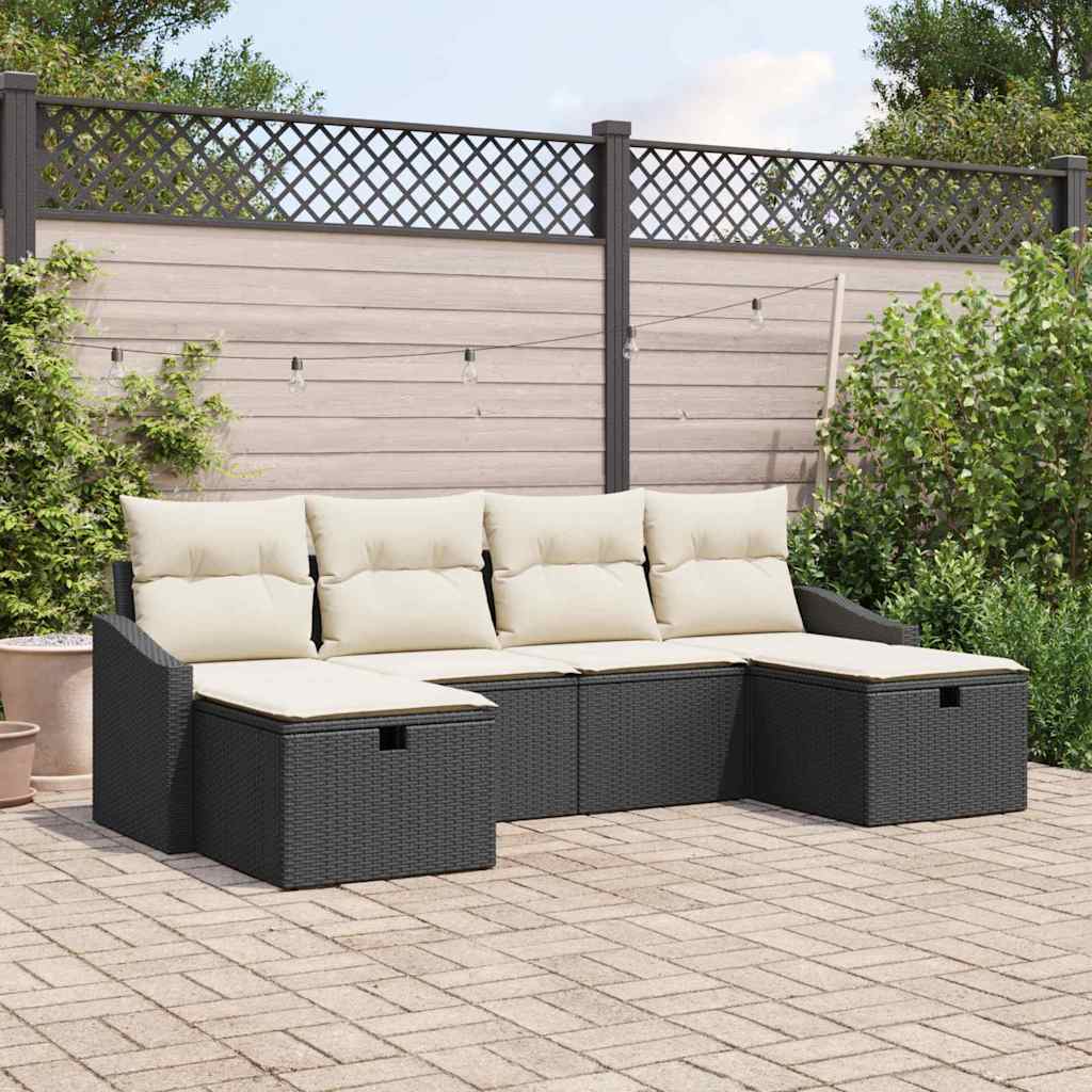 Bankstel met kussen 6 pcs poly rattan is nu te koop bij PeponiXL, paradijselijk wonen!