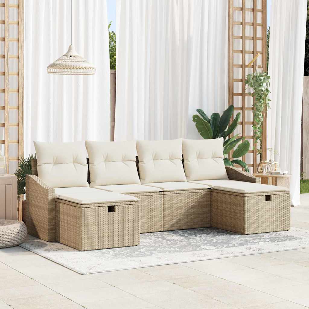 Bankstel met kussen 6 pcs poly rattan is nu te koop bij PeponiXL, paradijselijk wonen!