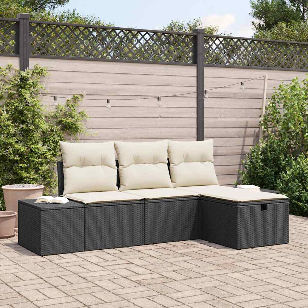 Bankstel met kussen 4 pcs poly rattan is nu te koop bij PeponiXL, paradijselijk wonen!