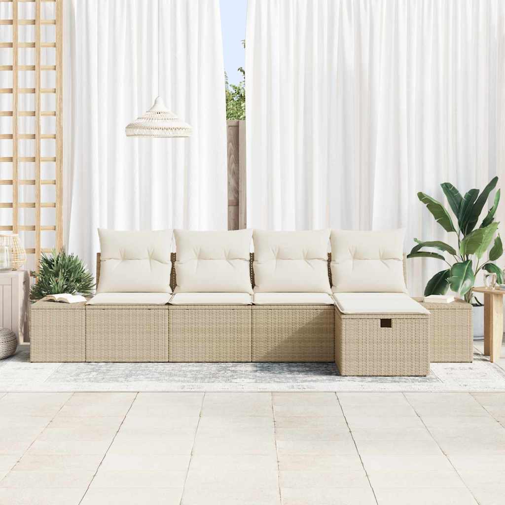 Bankstel met kussen 5 pcs poly rattan is nu te koop bij PeponiXL, paradijselijk wonen!