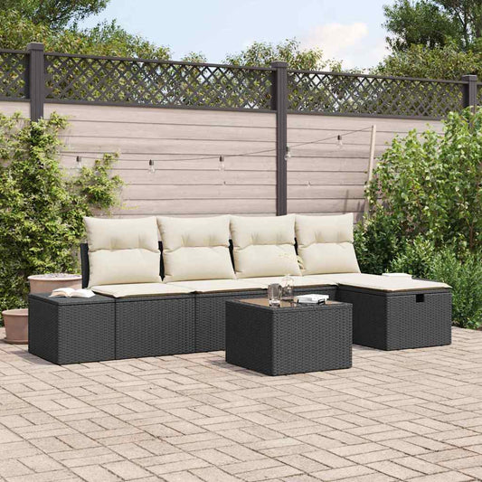 Bankstel met kussen 6 pcs poly rattan is nu te koop bij PeponiXL, paradijselijk wonen!