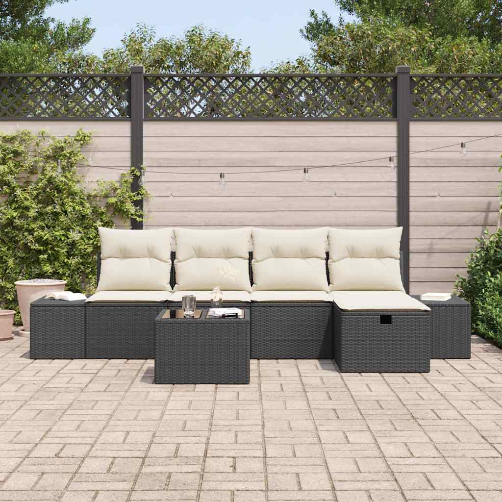 Bankstel met kussen 6 pcs poly rattan is nu te koop bij PeponiXL, paradijselijk wonen!
