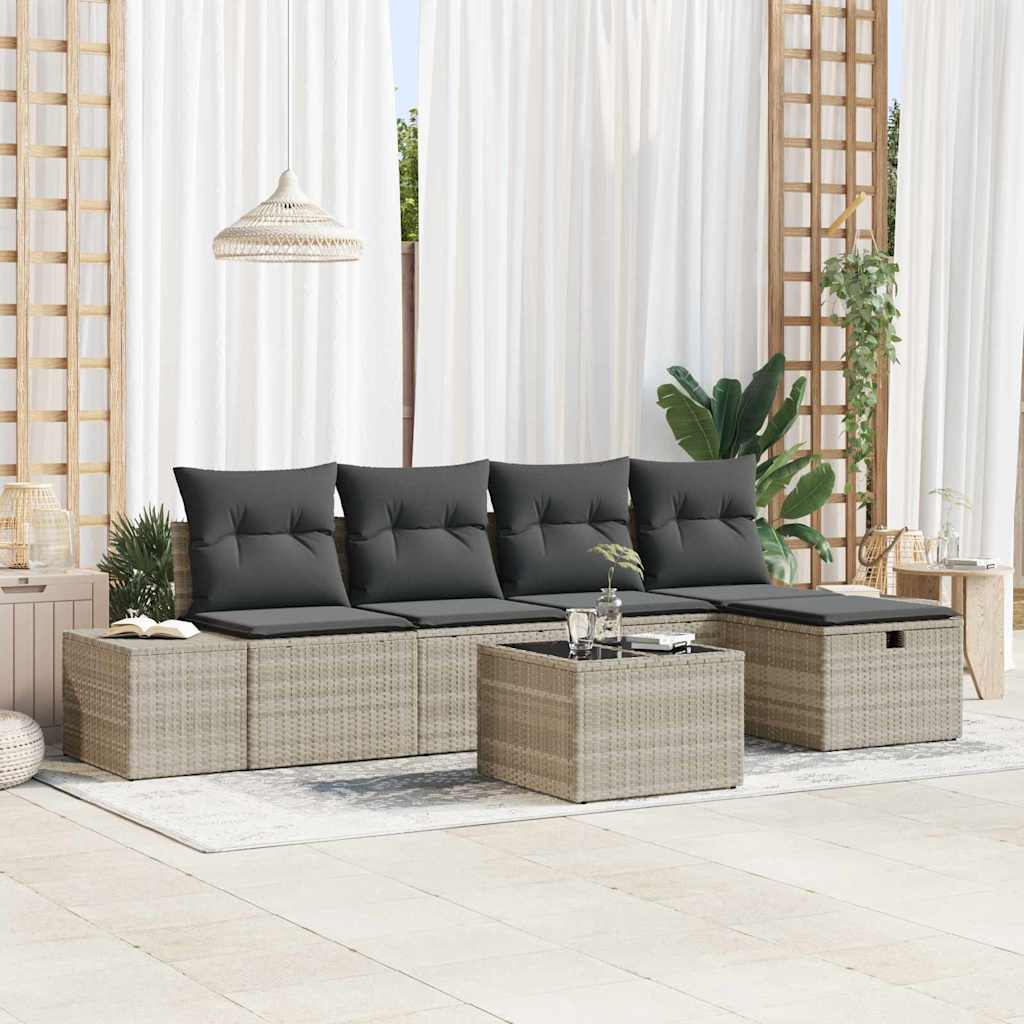 Bankstel met kussen 6 pcs poly rattan is nu te koop bij PeponiXL, paradijselijk wonen!