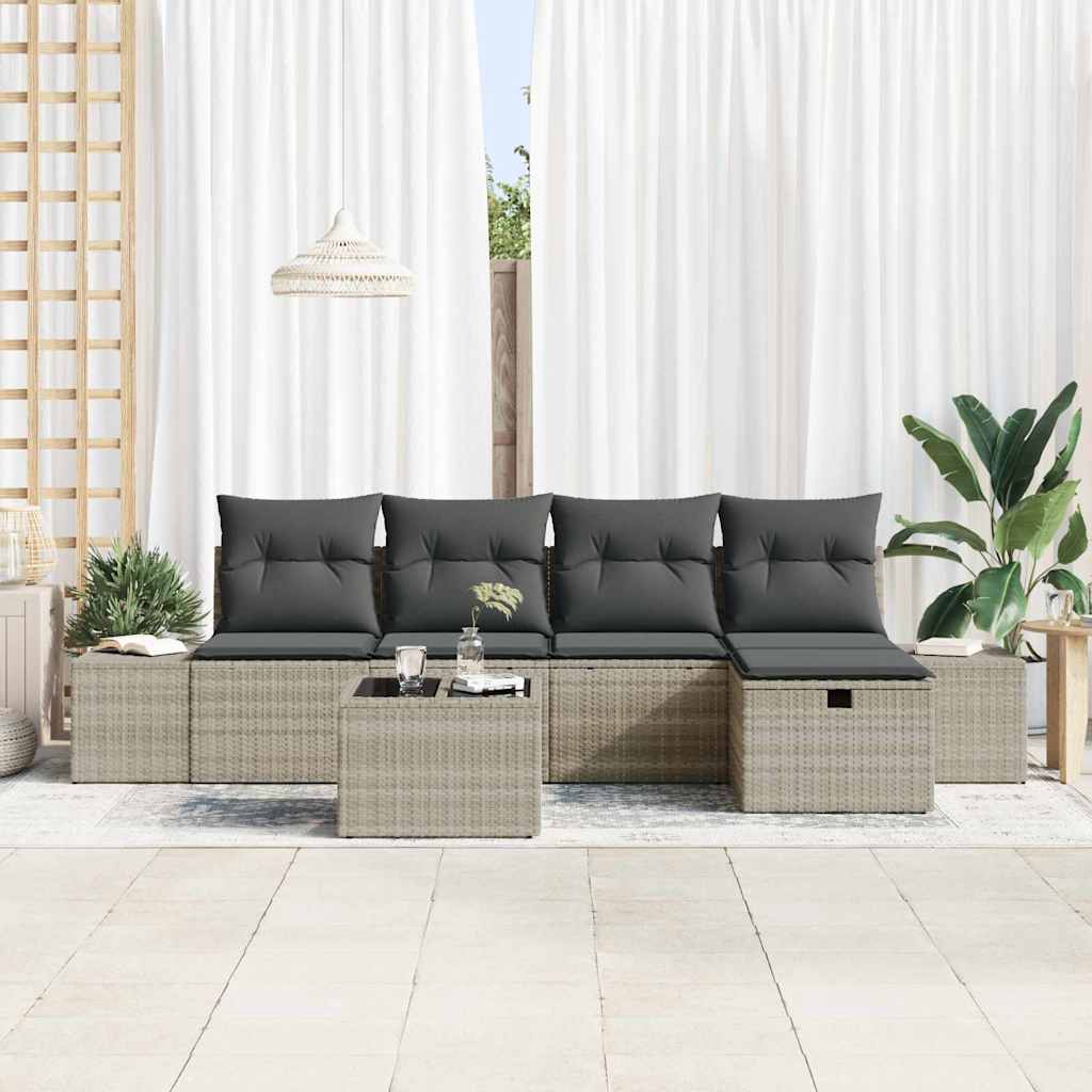 Bankstel met kussen 6 pcs poly rattan is nu te koop bij PeponiXL, paradijselijk wonen!