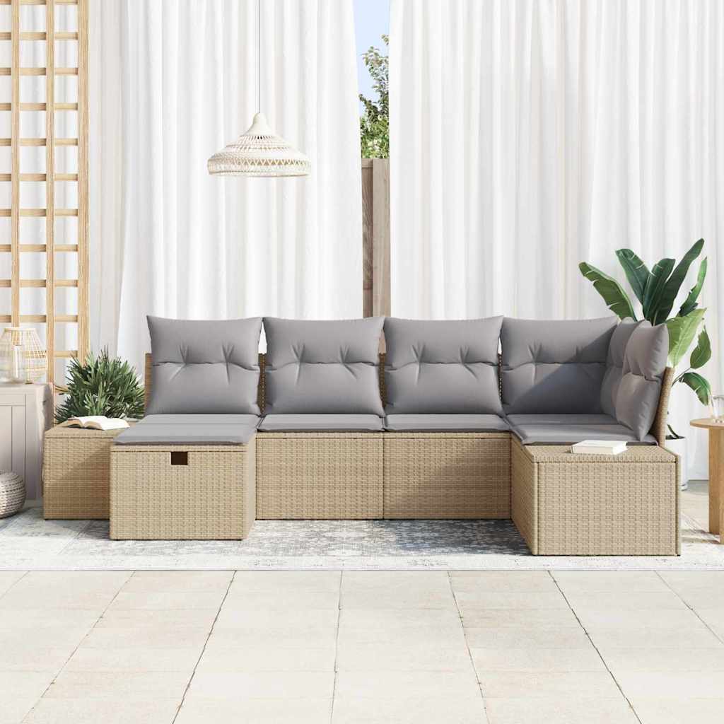 Bankstel met kussen 6 pcs poly rattan is nu te koop bij PeponiXL, paradijselijk wonen!