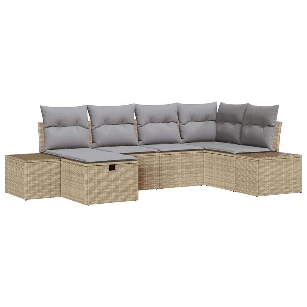 Bankstel met kussen 6 pcs poly rattan is nu te koop bij PeponiXL, paradijselijk wonen!