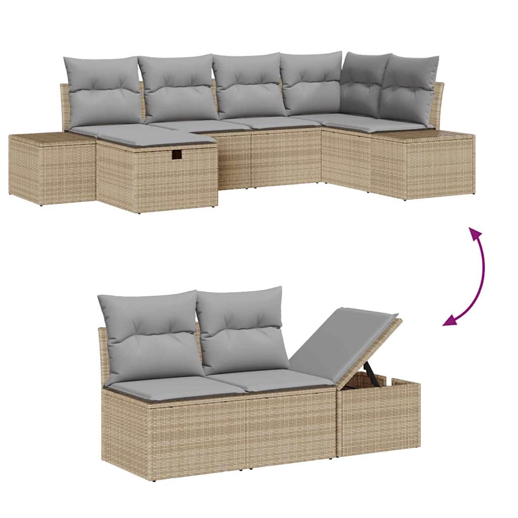 Bankstel met kussen 6 pcs poly rattan is nu te koop bij PeponiXL, paradijselijk wonen!