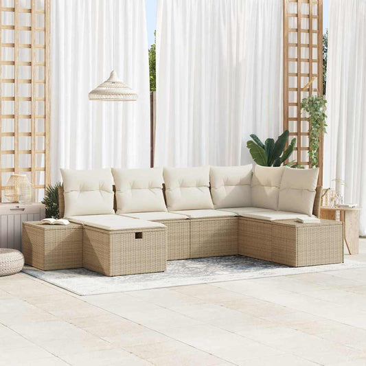 Bankstel met kussen 6 pcs poly rattan is nu te koop bij PeponiXL, paradijselijk wonen!