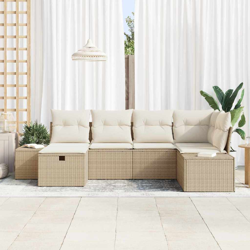 Bankstel met kussen 6 pcs poly rattan is nu te koop bij PeponiXL, paradijselijk wonen!