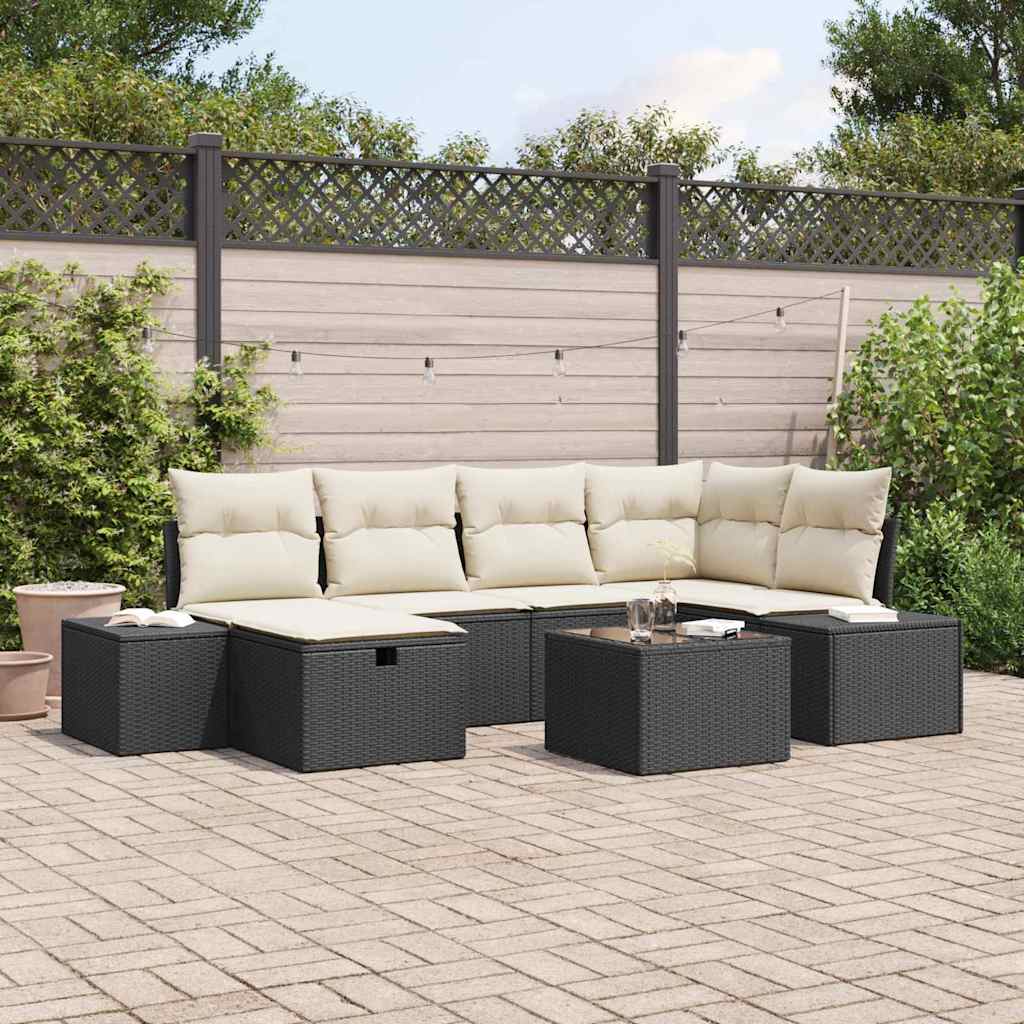 Bankstel met kussen 7 pcs poly rattan is nu te koop bij PeponiXL, paradijselijk wonen!