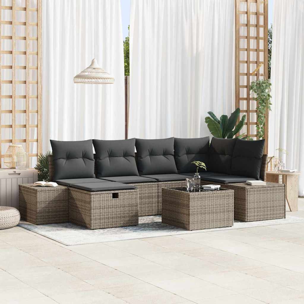 Bankstel met kussen 7 pcs poly rattan is nu te koop bij PeponiXL, paradijselijk wonen!