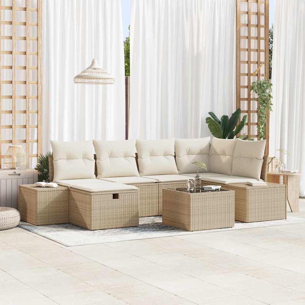 Bankstel met kussen 7 pcs poly rattan is nu te koop bij PeponiXL, paradijselijk wonen!
