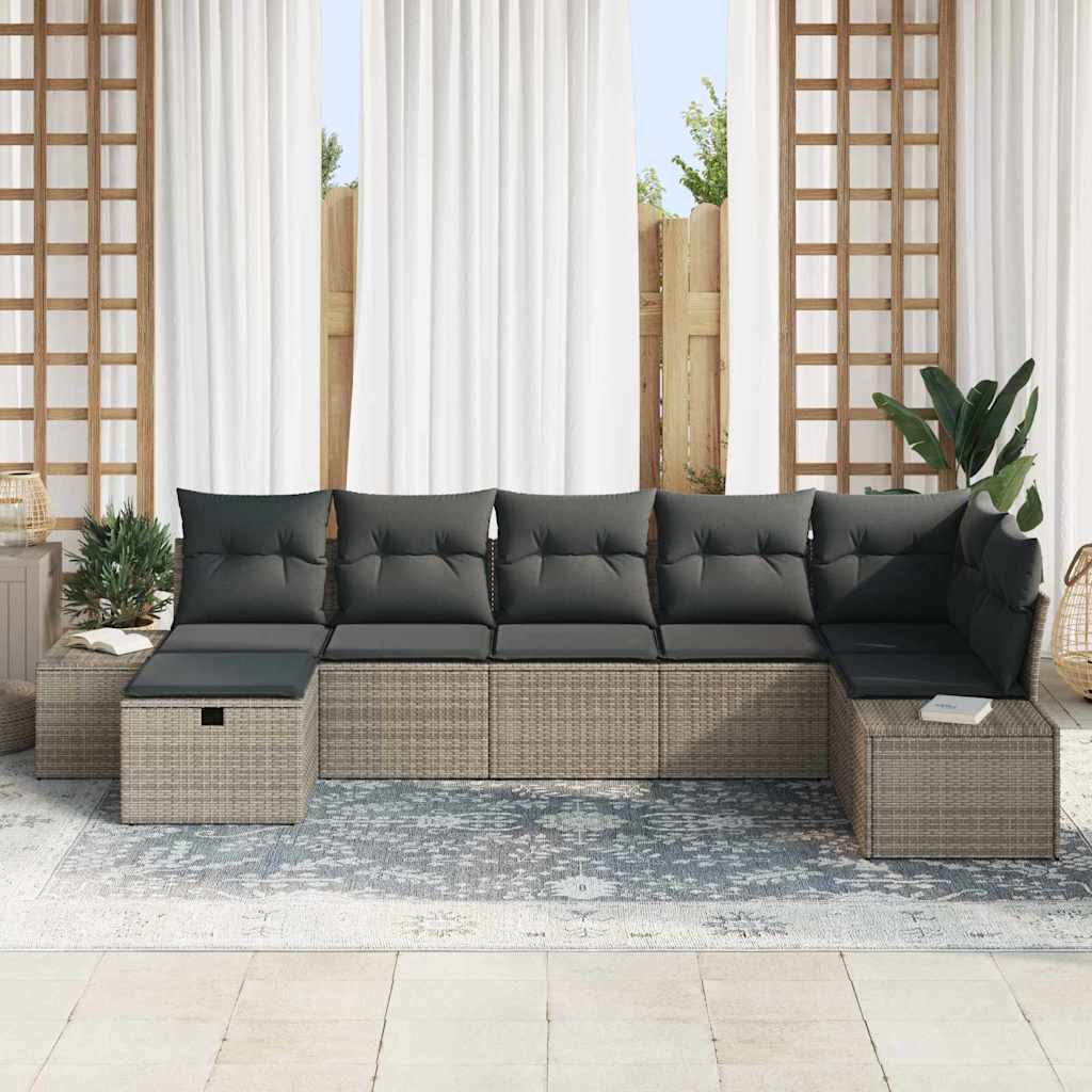 Bankstel met kussen 7 pcs poly rattan is nu te koop bij PeponiXL, paradijselijk wonen!