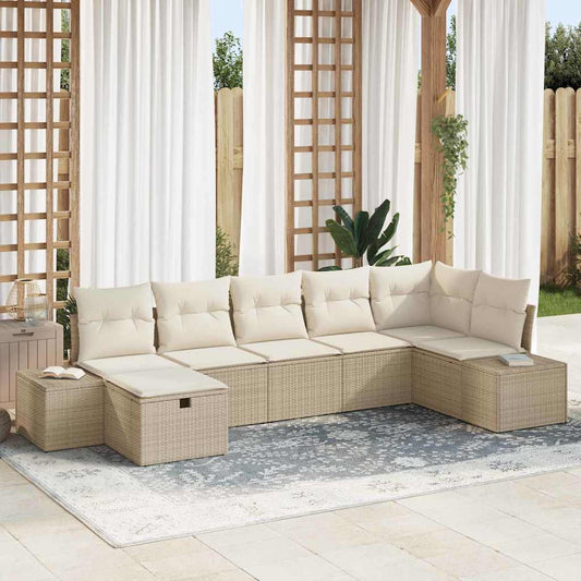 Bankstel met kussen 7 pcs poly rattan is nu te koop bij PeponiXL, paradijselijk wonen!