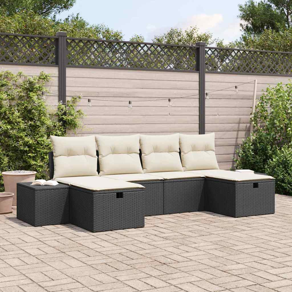 Tuin Sofa Set met kussen met opslag 6 pcs poly rattan is nu te koop bij PeponiXL, paradijselijk wonen!