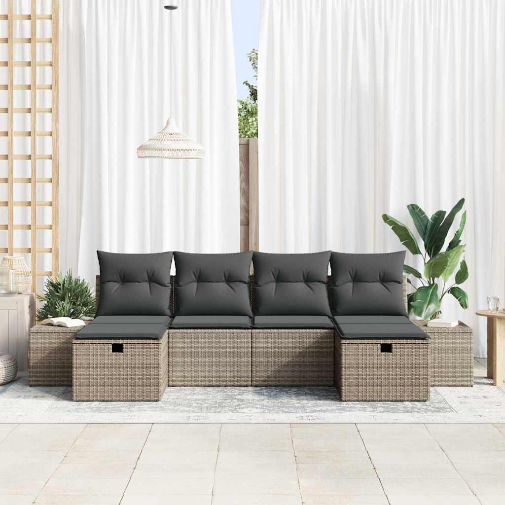Tuin Sofa Set met kussen met opslag 6 pcs Grijs poly rattan is nu te koop bij PeponiXL, paradijselijk wonen!