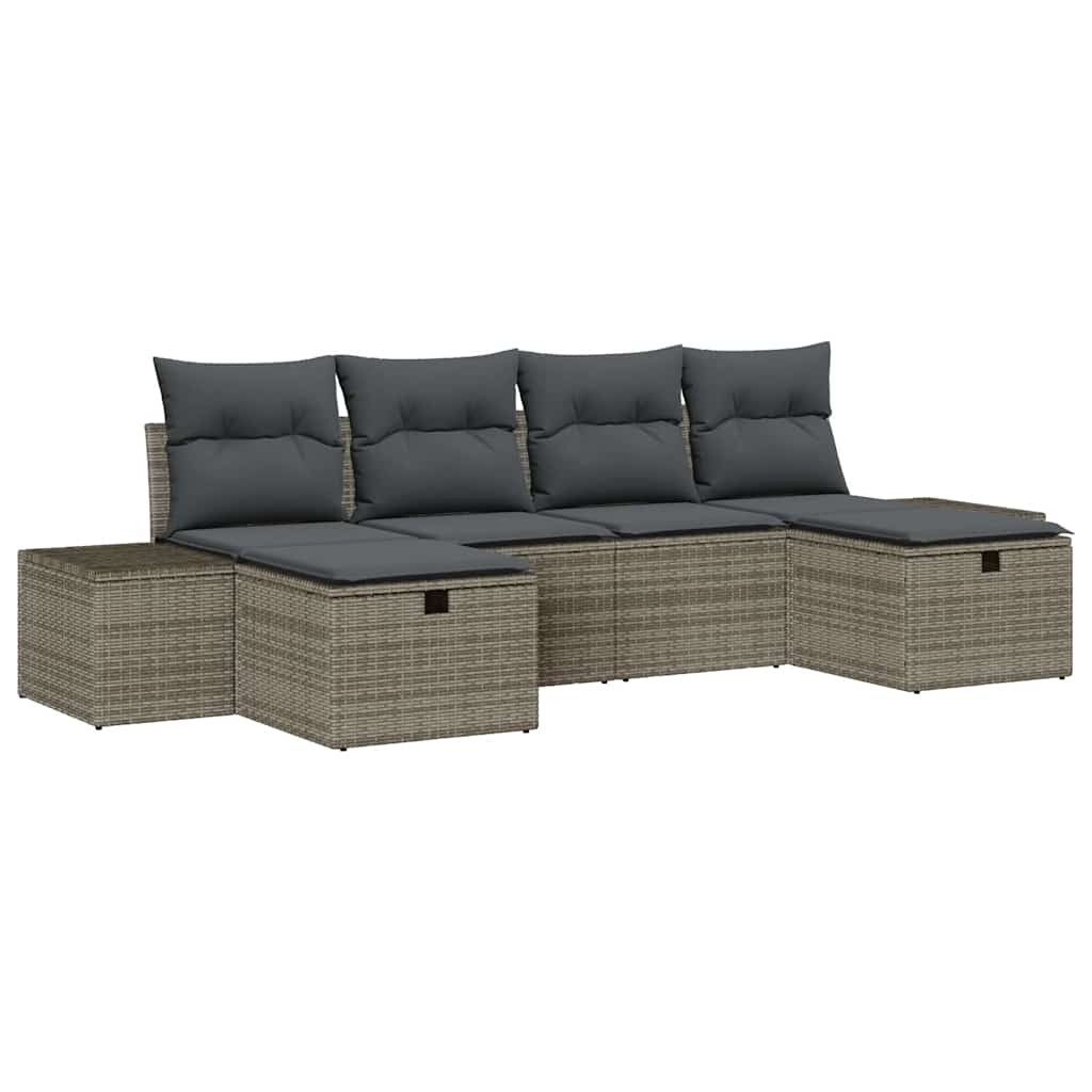 Tuin Sofa Set met kussen met opslag 6 pcs Grijs poly rattan is nu te koop bij PeponiXL, paradijselijk wonen!