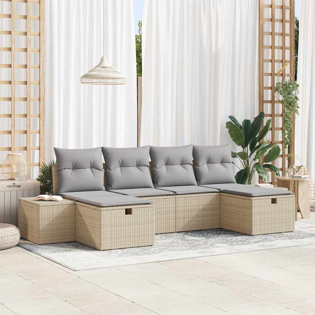 Tuin Sofa Set met kussen met opslag 6 pcs Beige poly rattan is nu te koop bij PeponiXL, paradijselijk wonen!