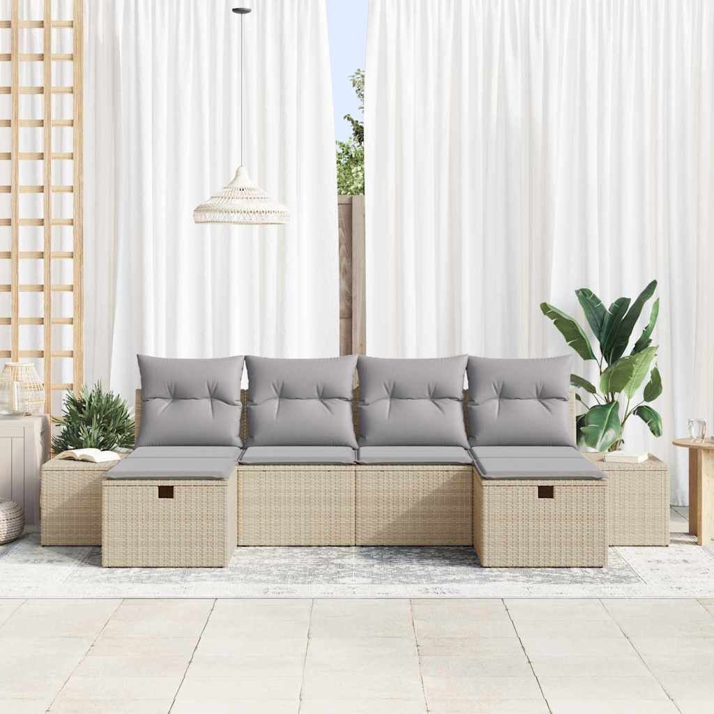 Tuin Sofa Set met kussen met opslag 6 pcs Beige poly rattan is nu te koop bij PeponiXL, paradijselijk wonen!