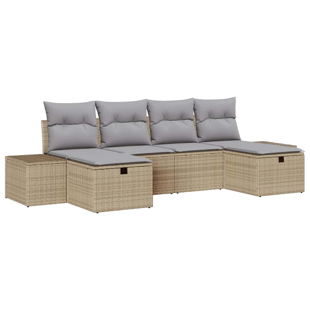 Tuin Sofa Set met kussen met opslag 6 pcs Beige poly rattan is nu te koop bij PeponiXL, paradijselijk wonen!