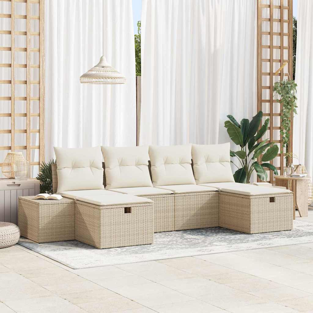 Tuin Sofa Set met kussen met opslag 6 pcs Beige poly rattan is nu te koop bij PeponiXL, paradijselijk wonen!