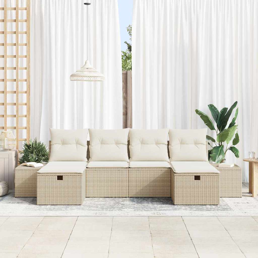 Tuin Sofa Set met kussen met opslag 6 pcs Beige poly rattan is nu te koop bij PeponiXL, paradijselijk wonen!