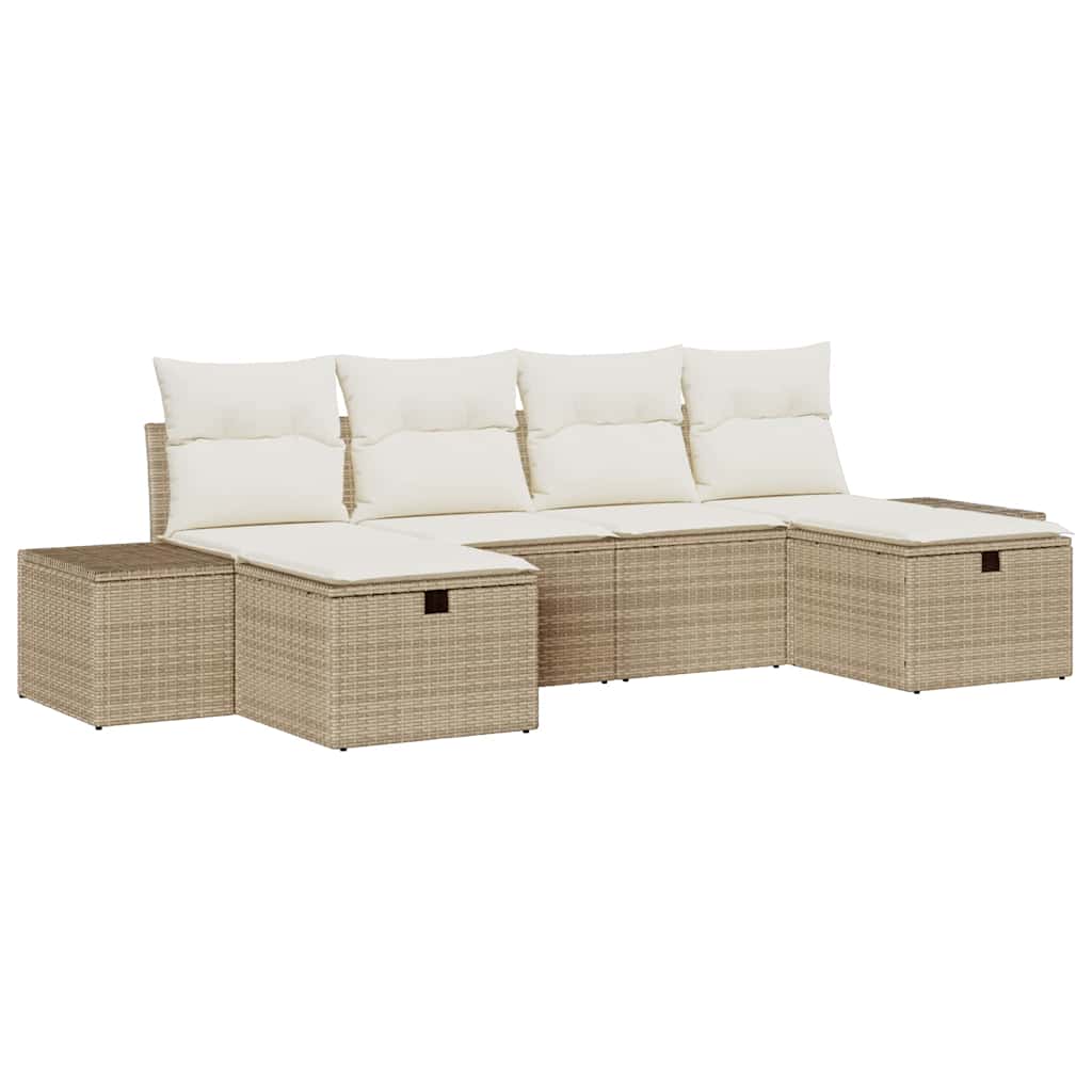Tuin Sofa Set met kussen met opslag 6 pcs Beige poly rattan is nu te koop bij PeponiXL, paradijselijk wonen!