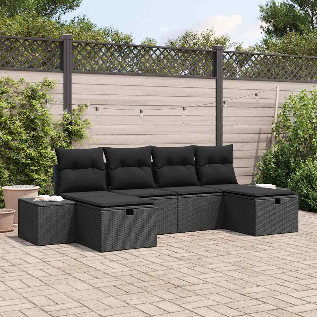 Tuin Sofa Set met kussen met opslag 6 pcs Zwart poly rattan is nu te koop bij PeponiXL, paradijselijk wonen!