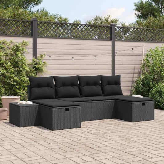 Tuin Sofa Set met kussen met opslag 6 pcs Zwart poly rattan is nu te koop bij PeponiXL, paradijselijk wonen!